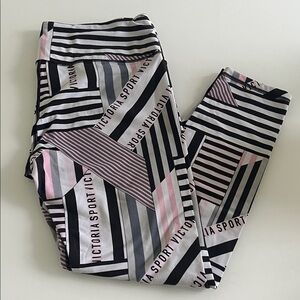 Victoria's Secret Geometric Striped Leggings - Black, Pink, Gray